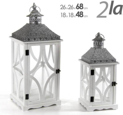 Levandeo Set Di 2 Lanterne Portacandela In Vimini E Vetro - Antivento - Altezza 40 E 31 Cm - Decorazione Da Giardino E Terrazzo