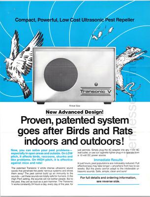 Vintage Paper Advertisement For Bird-X Transonic V Ultrasonic Pest Repeller