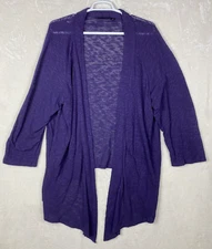 Avenue Cardigan Womens 30 32 Plus Linen Cotton 3/4 Sleeve Lightweight high low