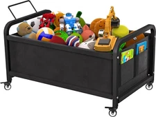 80L Large Kids Toy Box with Wheels, Toy Chest Storage Organizer
