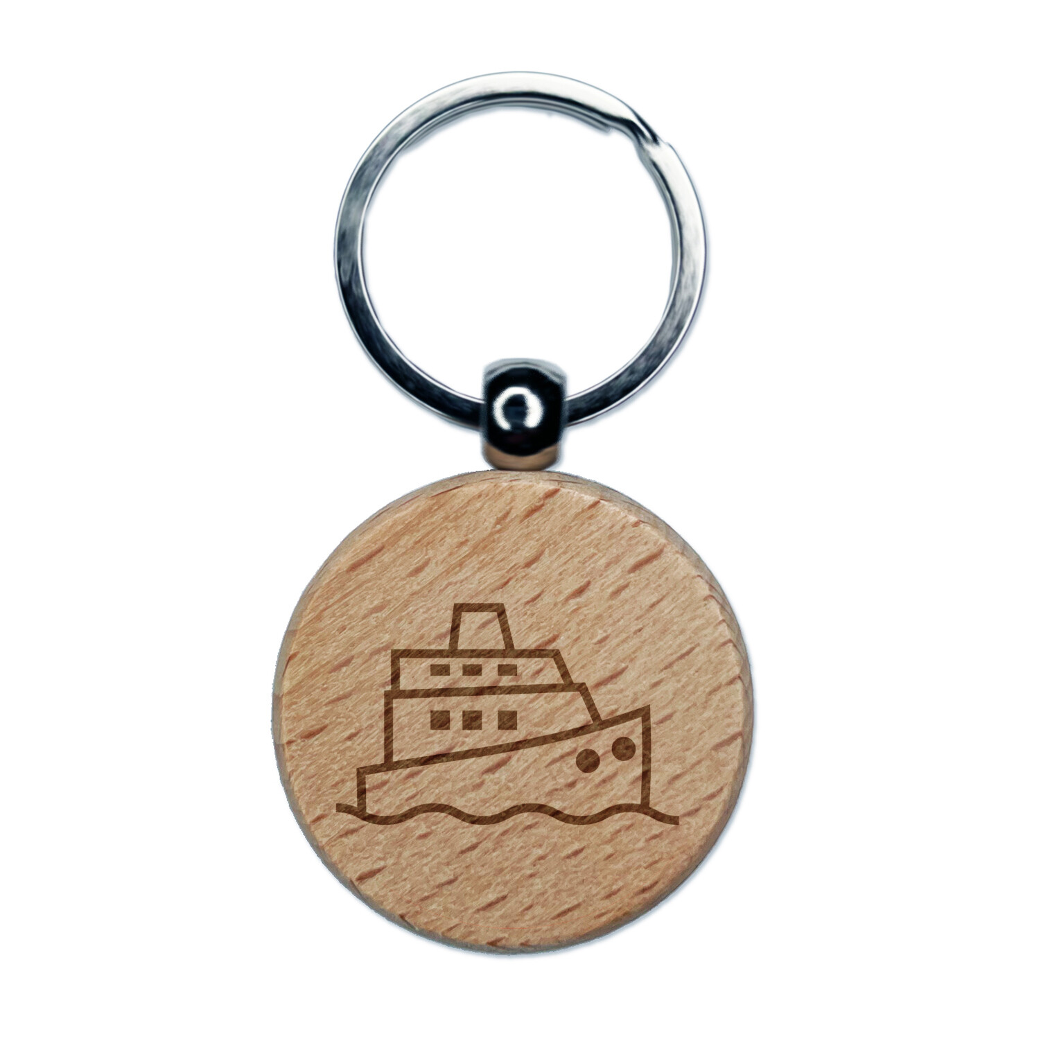 Cruise Ship Yacht Travel Boat Engraved Wood Round Keychain Tag Charm