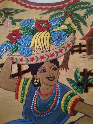 Isabella Fiore Tropical Island Embellished Applique Tote Basket Bag Vacation 