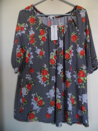 NWT WOMENS NOTATIONS PEASANT MULTI SMOCKED BLOUSE TOP 2X