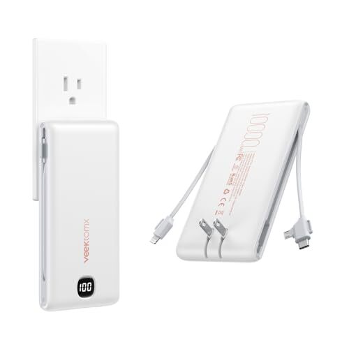 Portable Charger with Built in Cables 22.5W Power Bank 10000mAh 10000mAh White