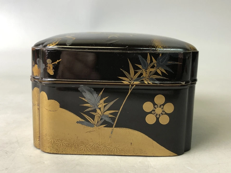 Y7886 BOX Gold Silver Makie small container Japan antique case storage interior - Image 3 of 4