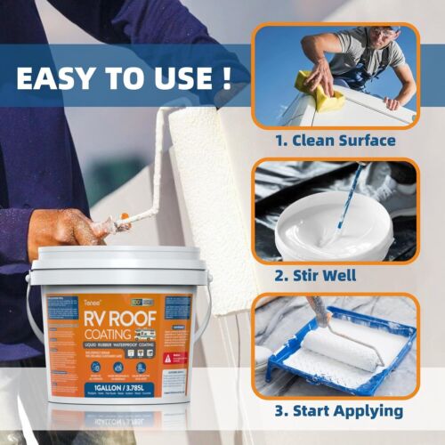 Tenee Liquid Rubber Rv Roof Coating White Camper Rv Roof Sealant Easy to Apply - Picture 2 of 7