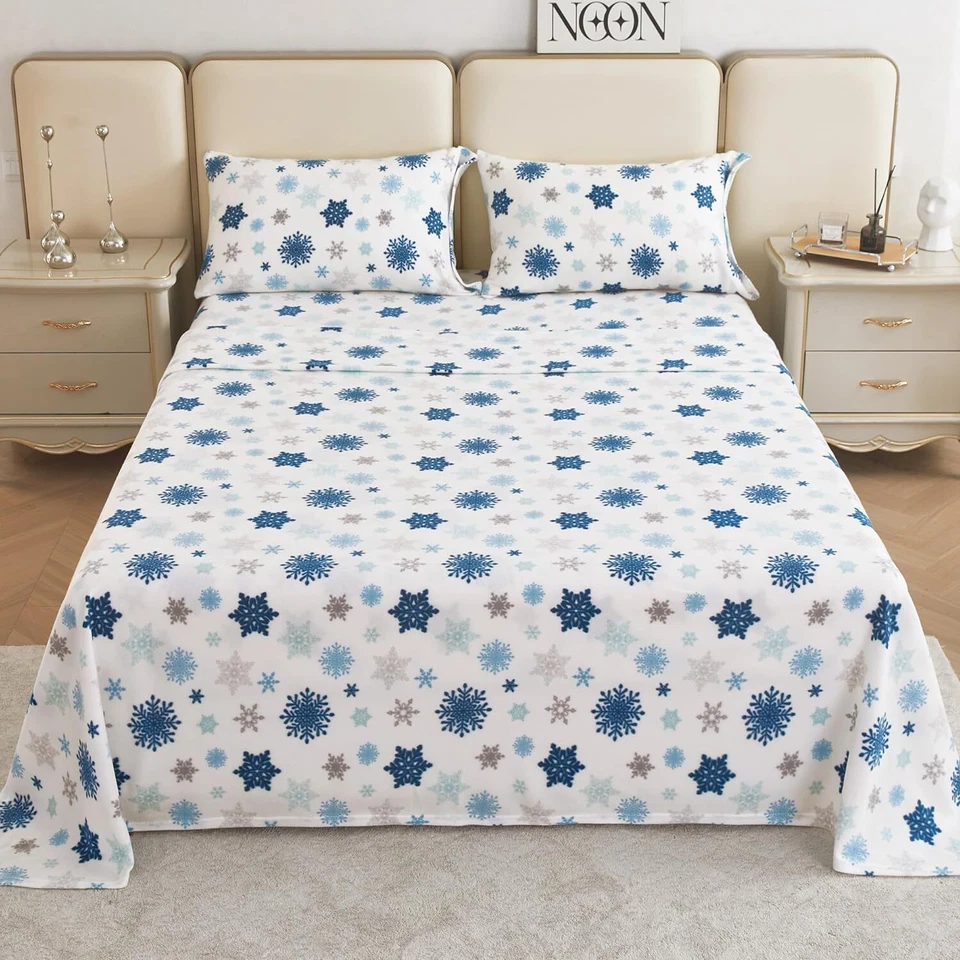 Lençóis de cama de bolso profundo quente micro polar lã conforto Natal 4 peças - Imagem 2 de 4