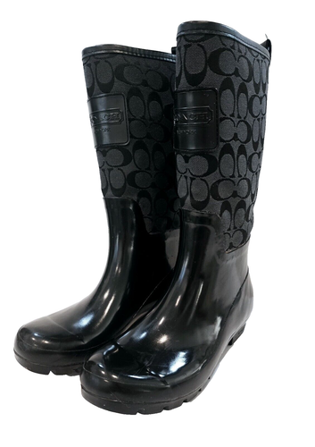 Coach Signature Canvas Riding or Rain Boots Knee high Black Grey Womens Size 8B - Picture 4 of 21