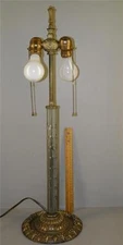 ANTIQUE HAND CUT CRYSTAL SILVERED BRONZE BANQUET TABLE LAMP DOUBLE SOCKET