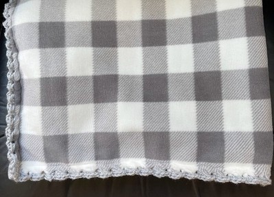 Gray -White  Buffalo check  Fleece Throw Blanket -  Handmade