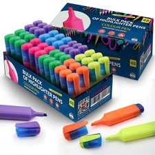 48pk Highlighter Pens Assorted Colours Dual Chisel Tip Water Based Ink Bulk