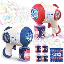 2 Bubble Gun for Kids, Light up Bubble Machine for Toddlers, 8 Hole Blower with