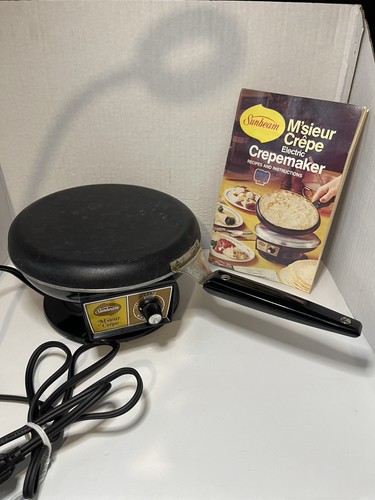 VTG 1976 Sunbeam Model 30-10 M'Sieur Electric Crepe Maker Complete No Box