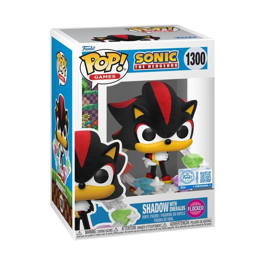 Funko Pop Sonic Shadow Emeralds Flocked #1300 Exclusive + Protector Games UK New
