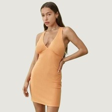 Reformation Ribbed Coco Mini Dress XL Orange Open Back V-Neck Knit Boho Summer