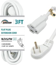 3 FT Flat Plug Indoor Extension Cord 16 Gauge 3 Prong Heavy Duty White