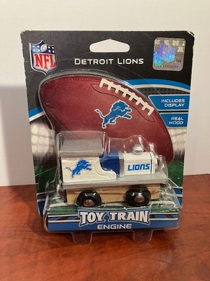 Detroit Lions NFL Toy Train Engine Factory Sealed Wood Train Card Damage