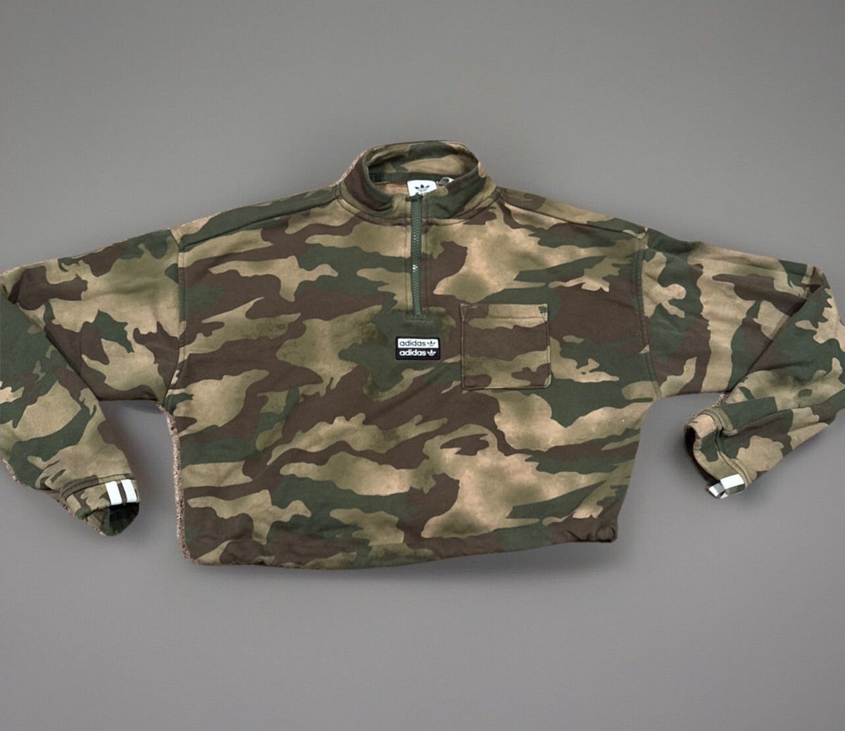 Adidas Camo Camo Print Drawstring Crop Sweatshirt Adidas Half Zip