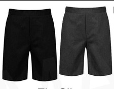 Pack OF 3 Boys Pull up Shorts Pull on School Uniform Grey Black Elasticated Back