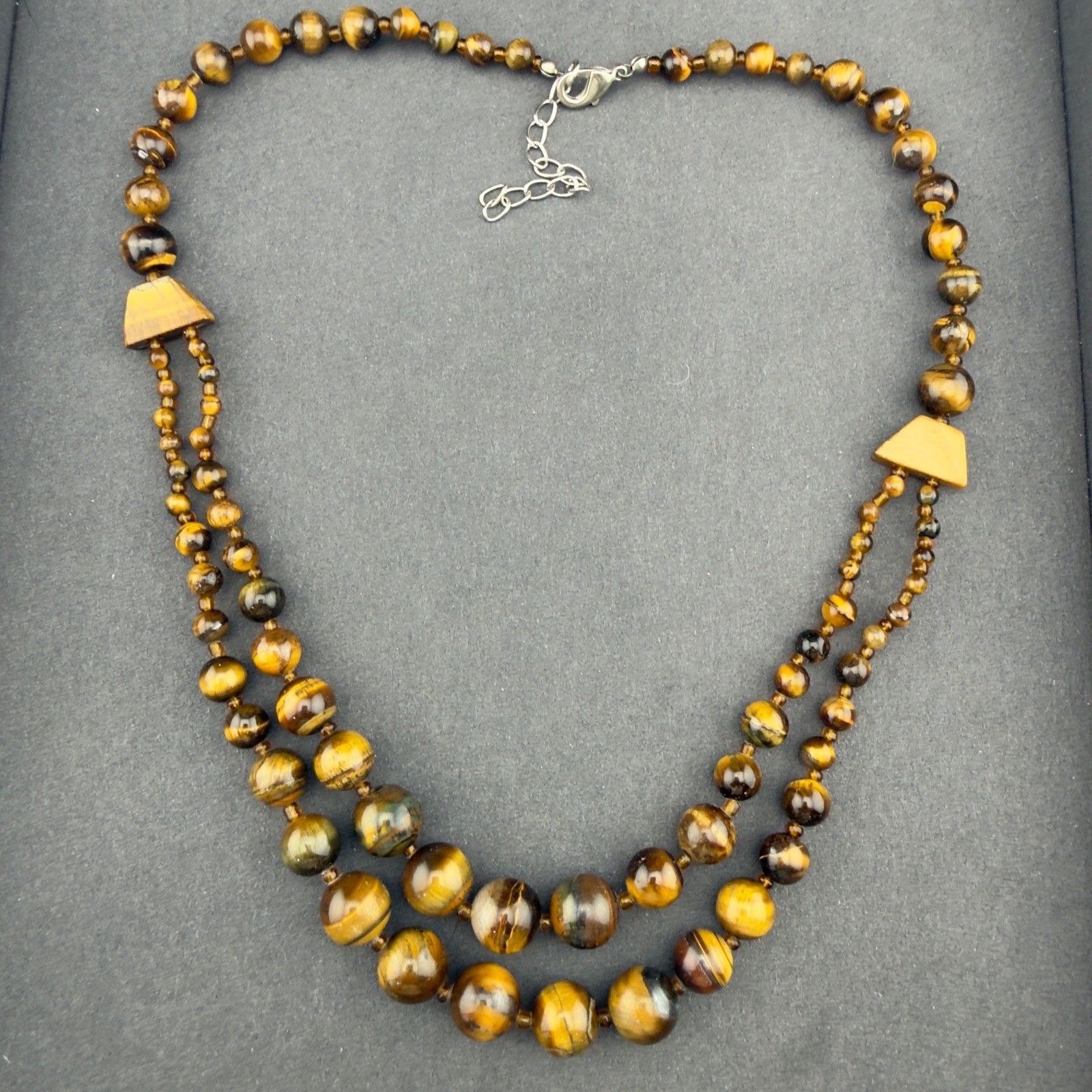 Tigers Eye Gemstone Multi Strand Statement Neckla… - image 1