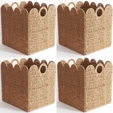 Scalloped Wicker Storage Cubes Basket, 12”x12“ Heavy Duty Paper rope/Hyacinth