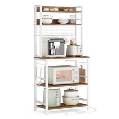 Bakers Rack with Power Outlet, Microwave Stand, Kitchen Tall Utility Storage ...