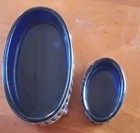 2 Sterling Silver Open Oval Salt Dip Cellars with Cobalt Blue Glass Liners — photo 2
