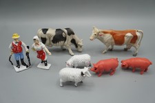 Vintage Farm Animal  People Figure Lot - Cows Sheep Pigs Farmer Woman Plastic