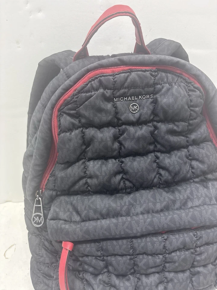 Michael Kors Mochila Bolso Slater Mediano Logo Acolchado Nylon Negro Rojo Foto 2 de 4