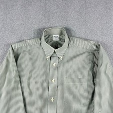 Brooks Brothers Dress Shirt 17 33 Green Stripes Button Down Long Sleeve
