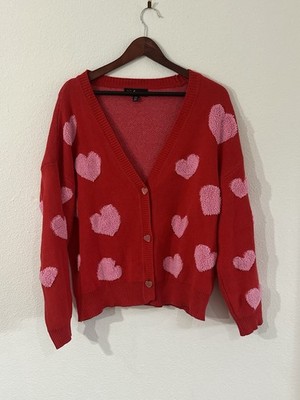 33 Degrees Women's Pink Hearts Graphic Cardigan Size 2XL