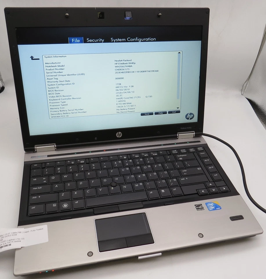 HP EliteBook 8440p-14"-i7-720@1.6GHz-8GB DDR3 RAM-240GB 2.5 SSD-NO OS *READ* - Image 2 of 4
