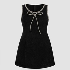Cider ROUND NECKLINE RHINESTONE BOWKNOT MINI DRESS CURVE & PLUS 3XL