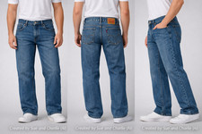 Levi  s 505 men  s jeans in a classic medium-blue wash. Regular fit with a straigh