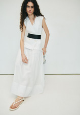 NWT MANGO MNG $220 WHITE LINEN MIX MEDIA DRESS NO BELT SZ L US 8