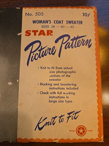 STAR Picture Pattern No. 505 Woman's Coat Sweater Sizes 38 - 40 - 42 Uncut 1947 - Picture 2 of 4