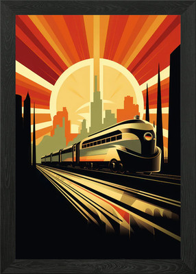 Art Deco Eisenbahn Zug gerahmtes Wandbild Poster Leinwanddruck Bild