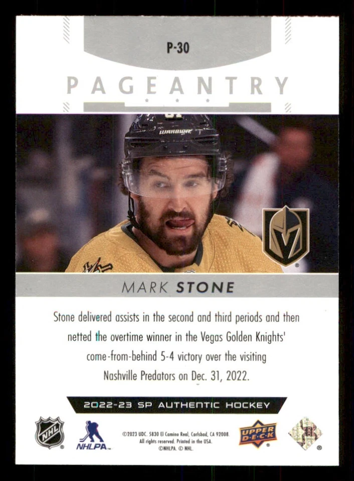 2022-23 SP Authentic Pageantry #P30 Mark Stone - Image 2 of 2