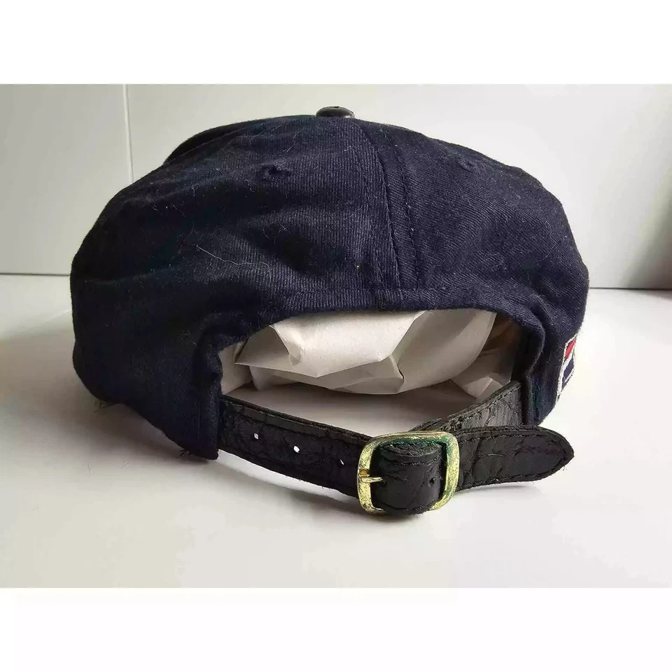 Винтажная шляпа Fila 90-х кожаные поля хип-хоп темно-синий с надписью логотип регулируемый - Изображение 2 из 4