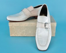 Men's VTG NOS 70s White Leather Buckle Loafers Sz 10 D 1970s Peblo Disco Shoes