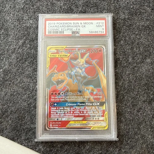 2019 Pokemon Sun & Moon Charizard Braixen GX Cosmic Eclipse 212/236 PSA 9