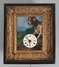 Antique 19thC German Automaton Striking Hand Painted Googly Eye Dog Wall Clock