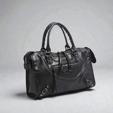 Vintage Black leather Moto city bag