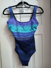 Vtg Robby Len Swimfashions Blue One-Piece High Cut Swimsuit Swimming Size 10