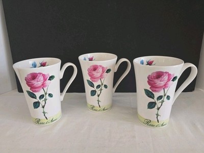 3 Roy Kirkham Rose D amour Pink Floral Bone China England 14oz Latte Coffee Mug 