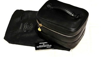 CHANEL Small Vanity Bag Handbag Accessory Case Picolore Quilted Leather Black