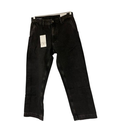 Zara Mens Relaxed Fit Jeans EU 38 US 30 Black Snap sides Hem 8062/409 NWT