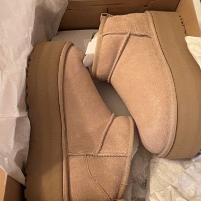UGG Sand Suede Classic Ultra Mini Platform Ankle Boots Shearling Lined Women 6