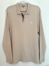 Burberry Long Sleeve Polo Shirt Men  s L Beige Tan 100 Cotton Embroidered Logo