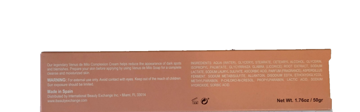 Venus de Milo Complexion Cream 1.76 oz (50g) for Clear Smooth Skin